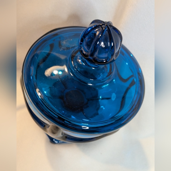 1960's Mid Century Modern Blue Glass Viking Covered Pedestal Dish 6"x 9" - Picture 3 of 16